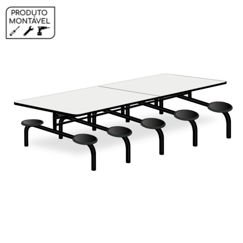 Mesa p/ Refeitório Fixo 10 Lugares MDP BRANCO DE 25 MM 50046 PREMIUM OFFICE Móveis para Escritório Fixo 2