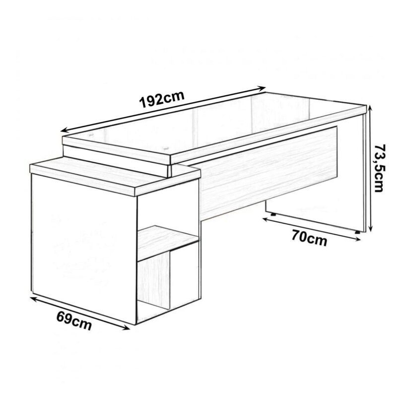 Mesa PEDESTAL RETA C/ VIDRO (03 Gav.) – 1,92X0,70m NOGAL SEVILHA/PRETO – 21399 PREMIUM OFFICE Móveis para Escritório Linha 40 mm 4