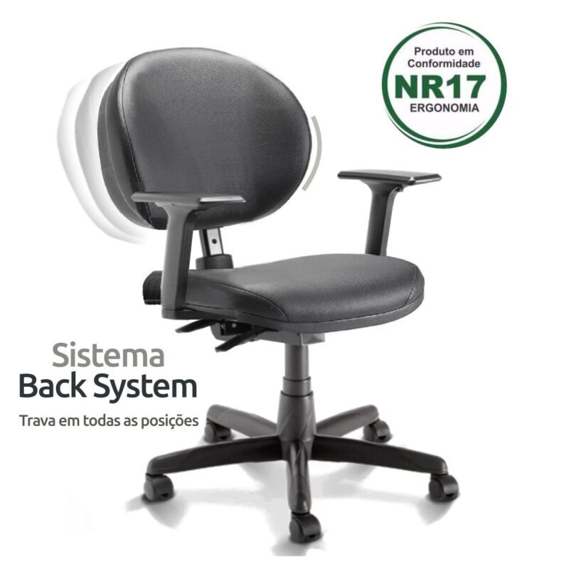 Cadeira Executiva PLUS LISA BACK SYSTEM c/ Braços Reguláveis – COR PRETO 32968 PREMIUM OFFICE Móveis para Escritório Executiva 3