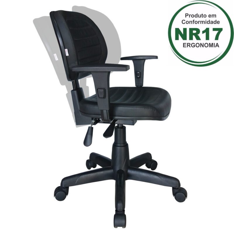 Cadeira Executiva Back System COSTURADA com Braços Reguláveis – Cor Preta – 31008 PREMIUM OFFICE Móveis para Escritório Executiva 2