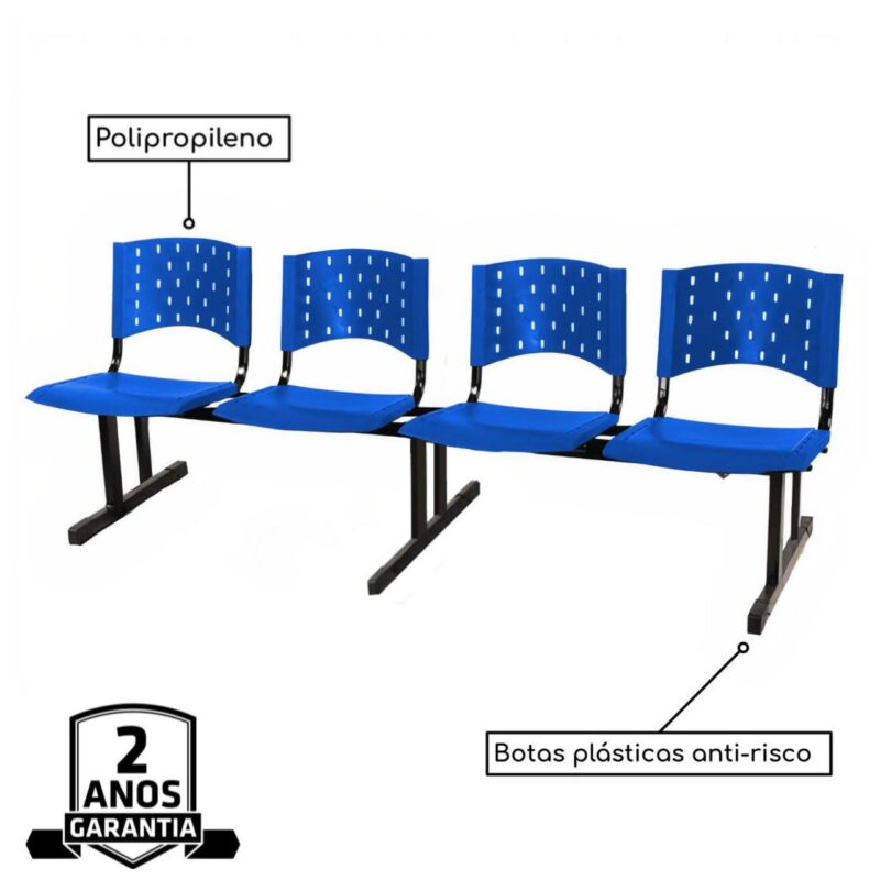 Longarina PLÁSTICA 04 Lugares – Cor Azul 33008 PREMIUM OFFICE Móveis para Escritório Longarinas 4