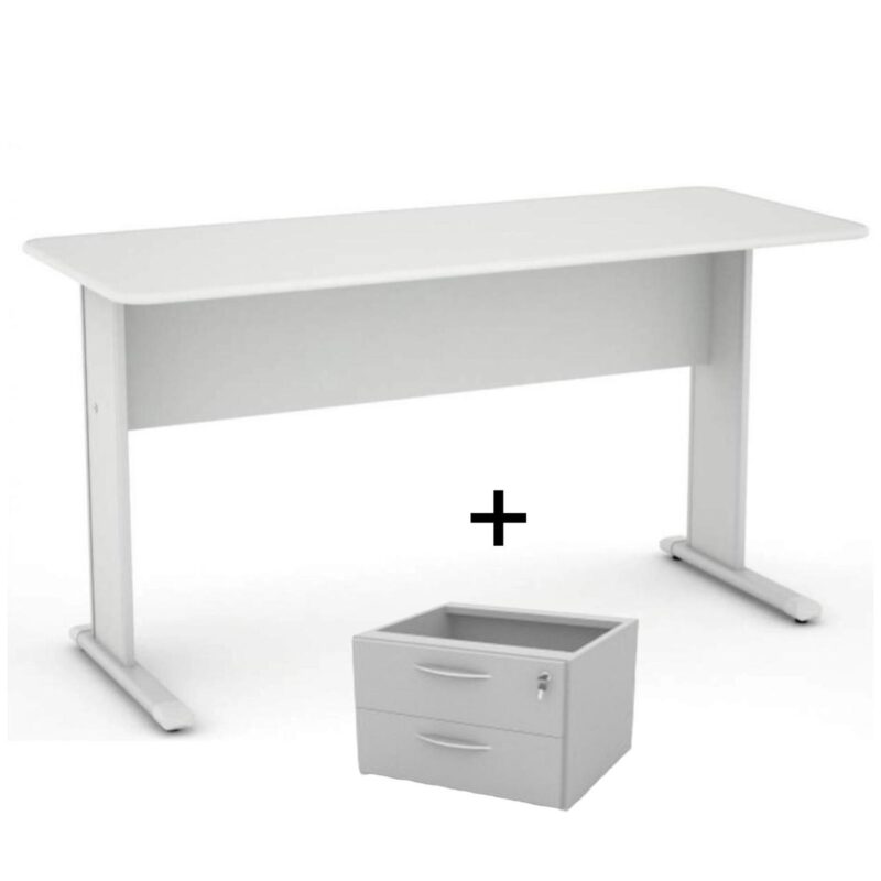 Mesa Escritório 1,52×0,62m com GAVETAS CINZA/CINZA – 43082 PREMIUM OFFICE Móveis para Escritório JOB Cinza 15 mm 2