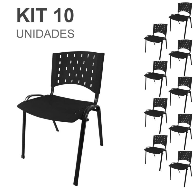 Kit 10 Cadeiras Plásticas 04 pés – COR PRETO – 24001 PREMIUM OFFICE Móveis para Escritório Plástica 2