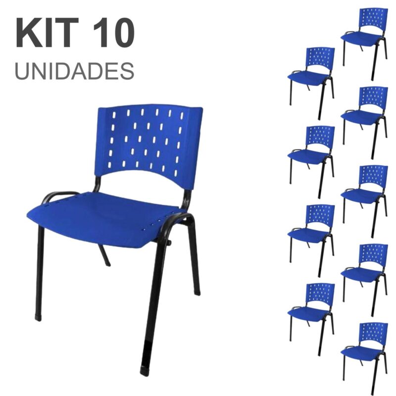 Kit 10 Cadeiras Plásticas 04 pés – COR AZUL – 24003 PREMIUM OFFICE Móveis para Escritório Plástica 2