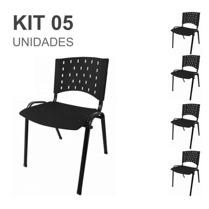 Kit 05 Cadeiras Plásticas 04 pés – COR PRETO – 24000 PREMIUM OFFICE Móveis para Escritório Plástica 2