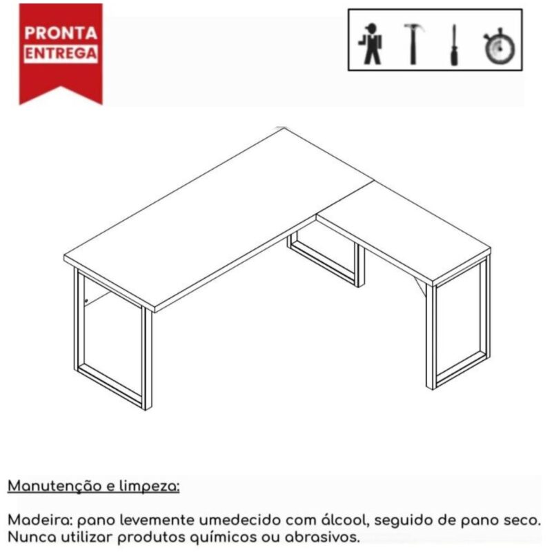 Mesa em L (Mesa 1,50m + Mesa Auxiliar) – C/ Gavetas MARSALA/PRETO – 25477 PREMIUM OFFICE Móveis para Escritório Linha 30 mm 4
