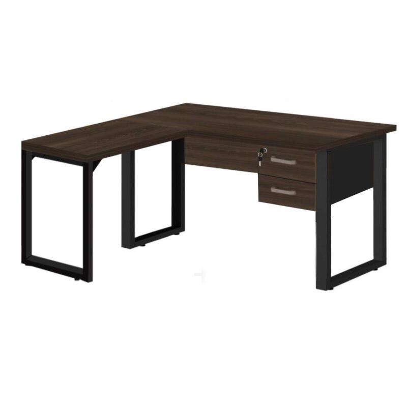 Mesa em L com PÉ QUADRO – (Mesa 1,70m + Mesa Auxiliar) – C/ Gavetas MARSALA/PRETO – 25479 PREMIUM OFFICE Móveis para Escritório Linha 30 mm 2