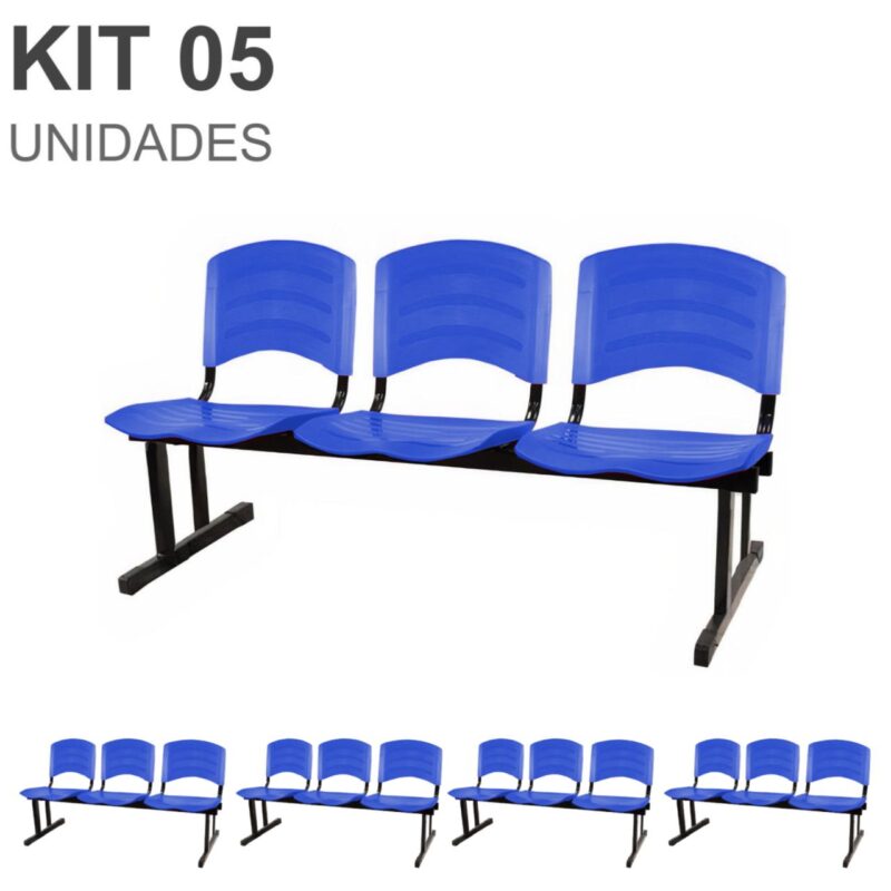 Kit 05 Cadeiras Longarinas PLÁSTICAS 03 Lugares – Cor Azul 33052 PREMIUM OFFICE Móveis para Escritório Longarinas 2