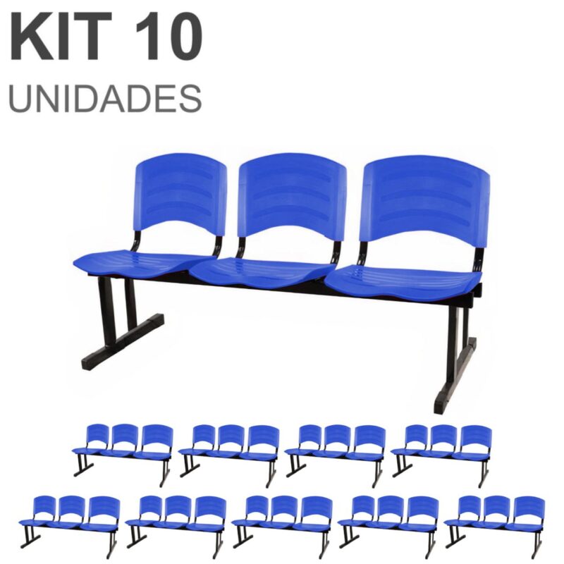 Kit 10 Cadeiras Longarinas PLÁSTICAS 03 Lugares – Cor Azul 33057 PREMIUM OFFICE Móveis para Escritório Longarinas 2