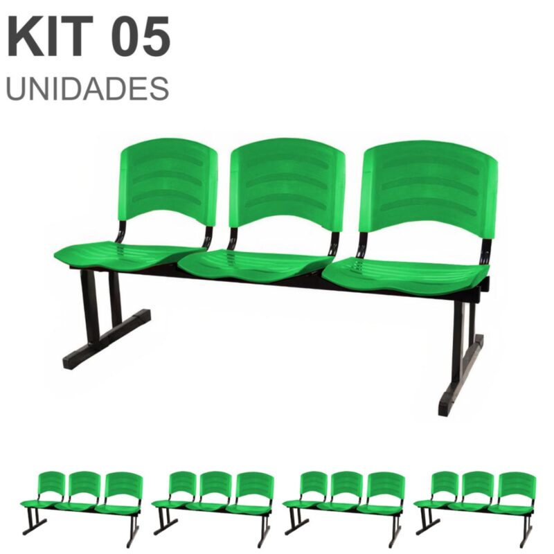 Kit 05 Cadeiras Longarinas PLÁSTICAS 03 Lugares – Cor Verde 33061 PREMIUM OFFICE Móveis para Escritório Longarinas 2