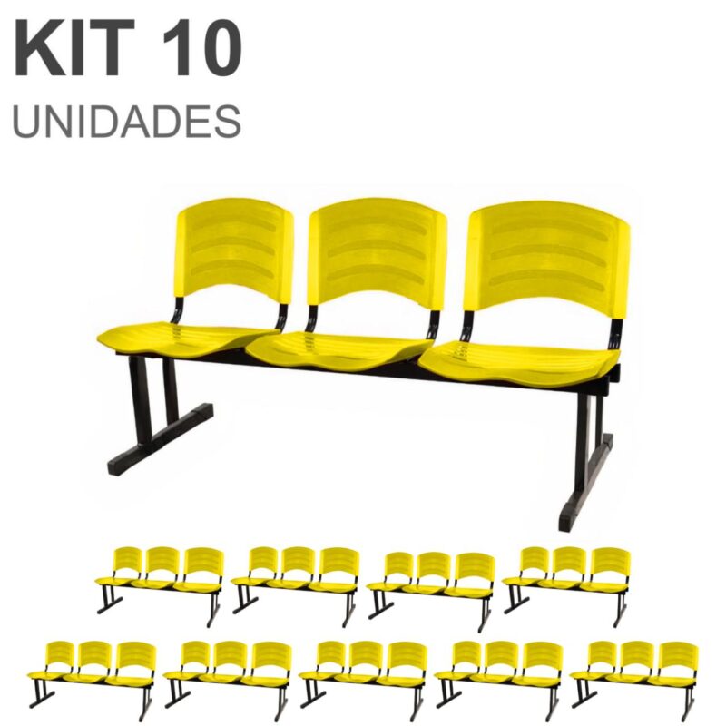 Kit 10 Cadeiras Longarinas PLÁSTICAS 03 Lugares – Cor Amarelo 33085 PREMIUM OFFICE Móveis para Escritório Longarinas 2