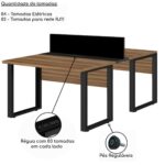Estação de Trabalho Dupla 1,20×1,35m 02 Lugares s/ Gavetas c/ ponto de tomada PÉ QUADRO – Cor Nogal Sevilha – 63096 PREMIUM OFFICE Móveis para Escritório Linha 40 mm 8