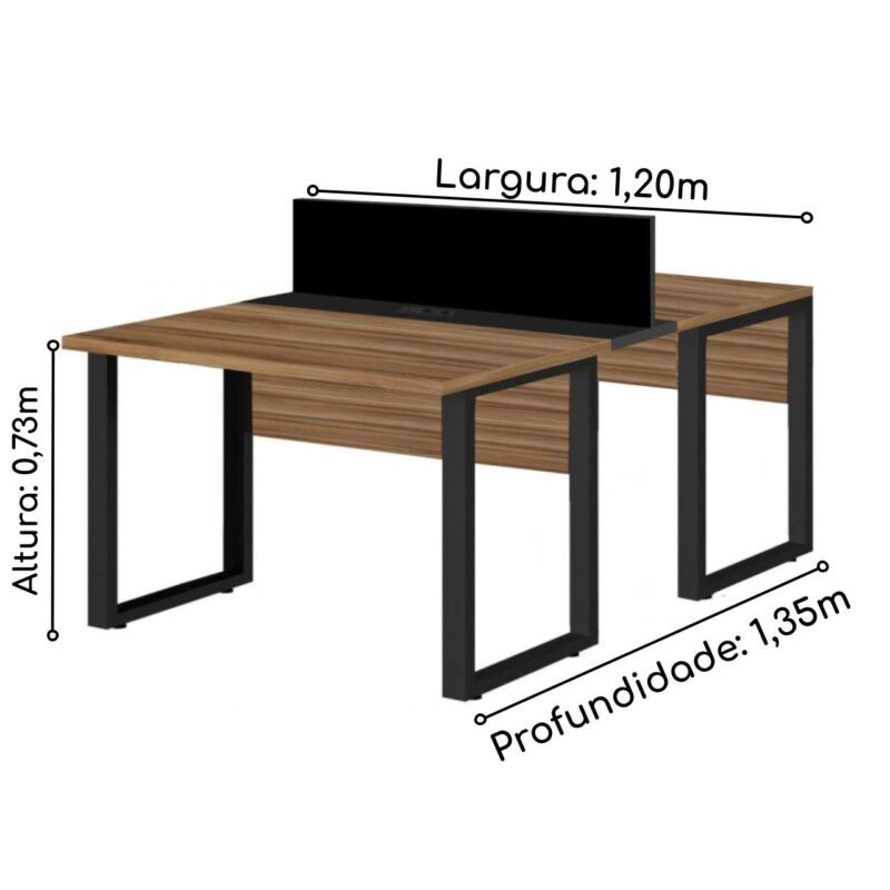 Estação de Trabalho Dupla 1,20×1,35m 02 Lugares c/ Gavetas c/ ponto de tomada PÉ QUADRO – Cor Nogal Sevilha – 63097 PREMIUM OFFICE Móveis para Escritório Linha 40 mm 5