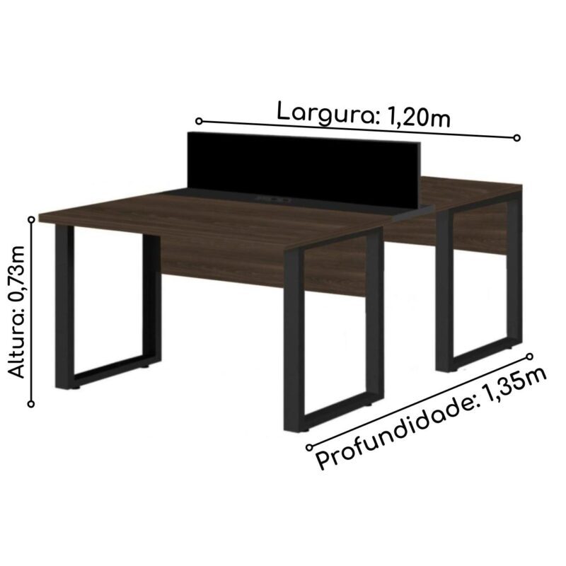Estação de Trabalho Dupla 1,20×1,35m 02 Lugares c/ Gavetas c/ ponto de tomada PÉ QUADRO MARSALA/PRETO – 64001 PREMIUM OFFICE Móveis para Escritório Linha 30 mm 3