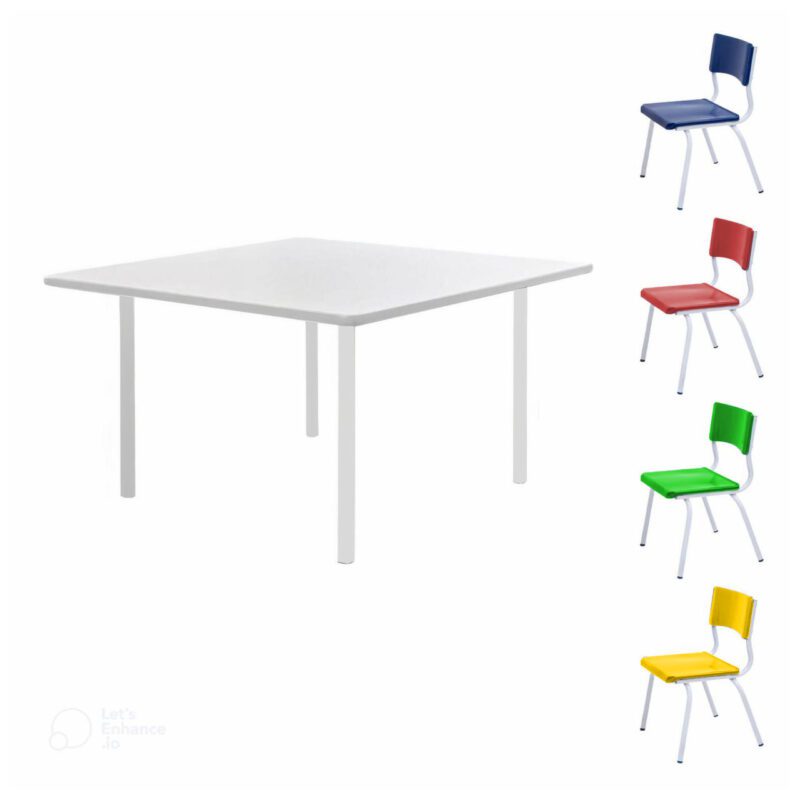 Conjunto Quadrado c/ 04 Cadeiras COLORIDO – TAMPO BRANCO – 02 a 06 Anos – INFANTIL – MR PLAST – 41095 PREMIUM OFFICE Móveis para Escritório Infantil 2