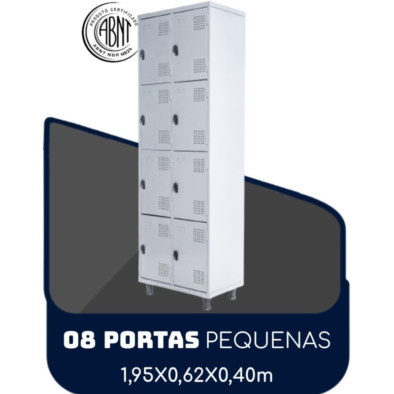 Armário Roupeiro de Aço c/ 08 Portas PEQUENAS 1,95×0,62×0,40m – SA – Cinza – 14002 PREMIUM OFFICE Móveis para Escritório Roupeiro de Aço 2