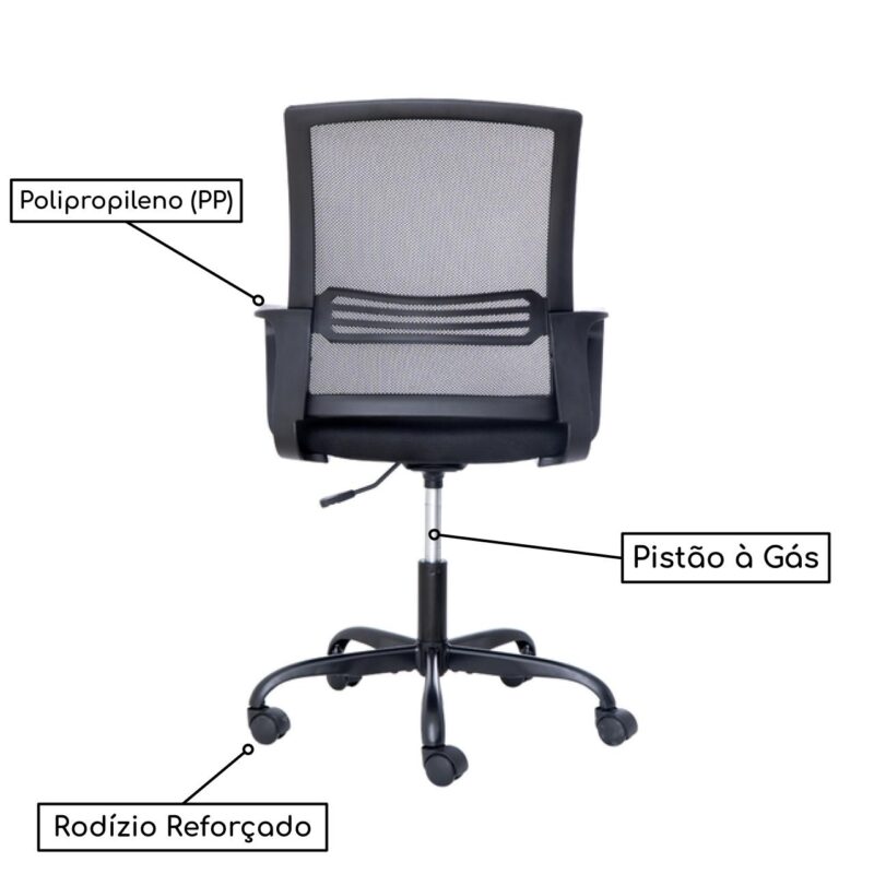 Cadeira de Escritório Diretor Tela JOY – Cor Preto – 34007 PREMIUM OFFICE Móveis para Escritório Cadeira de Tela 5