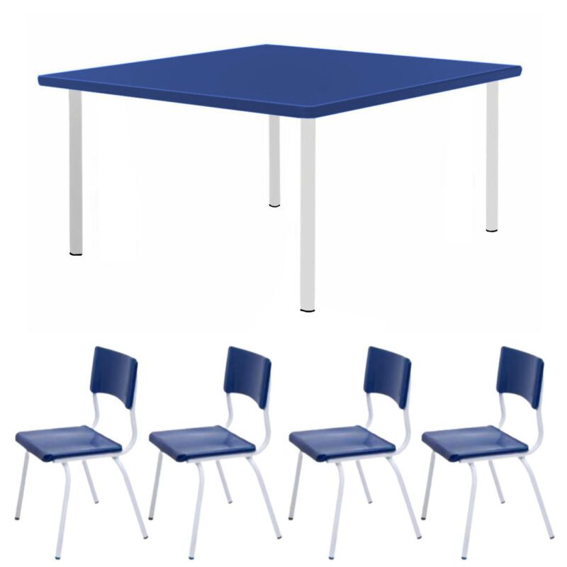 Conjunto Quadrado c/ 04 Cadeiras COR AZUL – TAMPO PLÁSTICO – 02 a 06 Anos – INFANTIL – 44000 PREMIUM OFFICE Móveis para Escritório Infantil 2