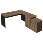 Mesa Escritório em “L” – 1,50×1,50m (Extensível) – com Armário Misto (03 Gav.) NOGAL/SEVILHA – 20603 PREMIUM OFFICE Móveis para Escritório Linha 40 mm 7