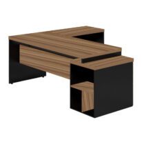 Mesa PEDESTAL com “L” – 1,92×1,60m NOGAL SEVILHA/PRETO – 21406 PREMIUM OFFICE Móveis para Escritório Linha 40 mm
