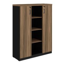 Armário Alto Credenza com Nicho – 1,61×1,20×0,45m NOGAL SEVILHA/PRETO – 21415 PREMIUM OFFICE Móveis para Escritório Linha 40 mm