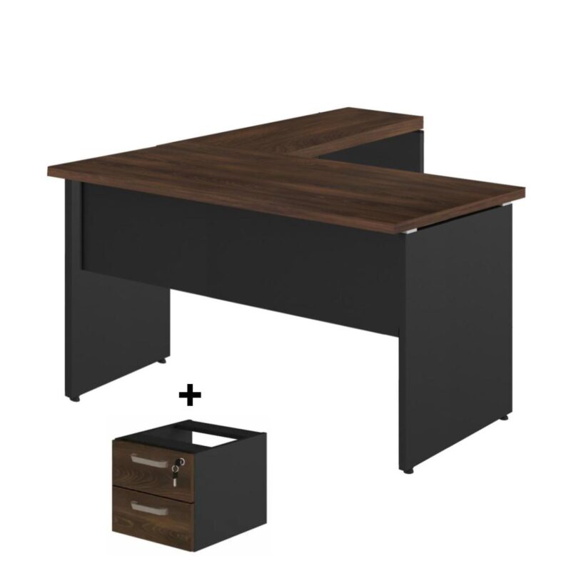 Mesa em L (Mesa 1,35m + Mesa Auxiliar) – C/ Gavetas MARSALA/PRETO – 25423 PREMIUM OFFICE Móveis para Escritório Linha 30 mm 2