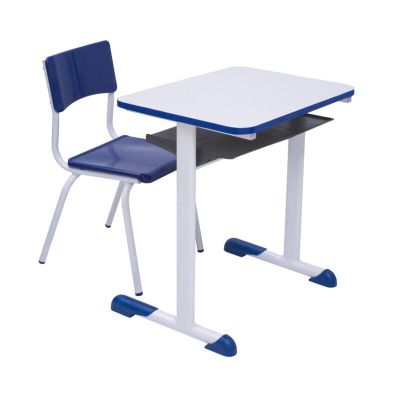 Kit Escolar Individual AZUL – (Mesa e Cadeira) – JUVENIL – MADEIRA – COR AZUL – 40091 PREMIUM OFFICE Móveis para Escritório Conjunto Escolar 2