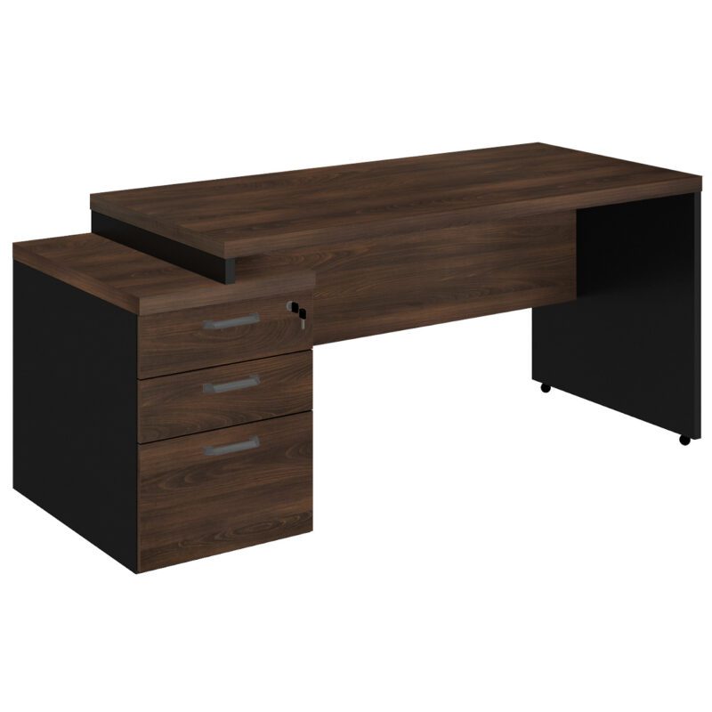 Mesa PEDESTAL RETA (03 Gavetas) 1,92X0,70m Marsala/Preto – 23485 PREMIUM OFFICE Móveis para Escritório Linha 30 mm 2