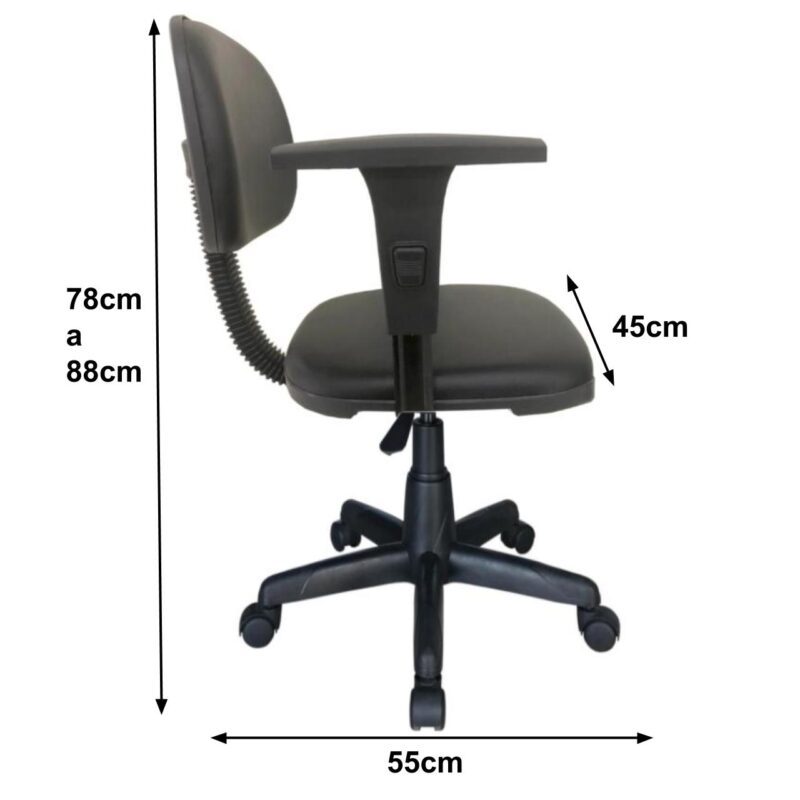 Cadeira Secretária Giratória Com Braços Reguláveis Estofada Preta – 31106 PREMIUM OFFICE Móveis para Escritório Secretária 5