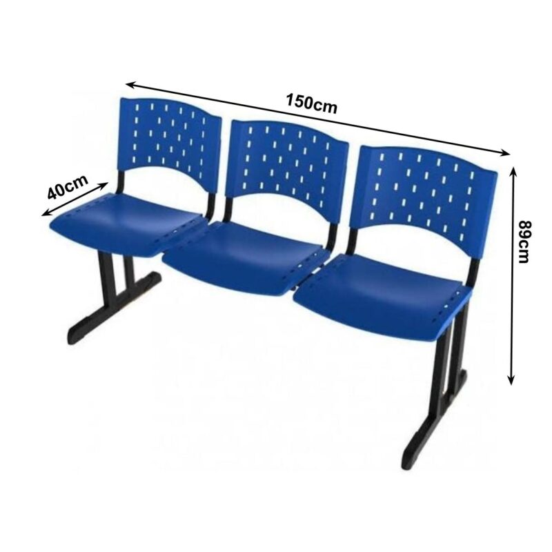 Longarina PLÁSTICA 03 Lugares – Cor AZUL 33070 PREMIUM OFFICE Móveis para Escritório Longarinas 3