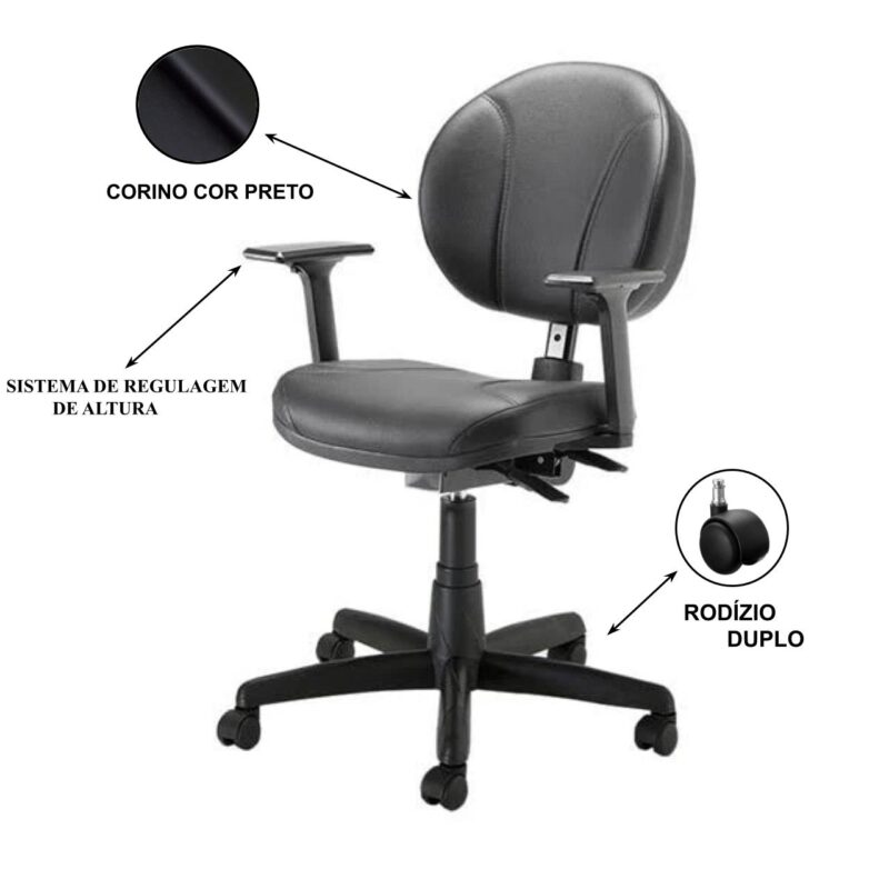 Cadeira Executiva BACK SYSTEM OPERATIVA c/ Braços Reguláveis – CORINO PRETO 32987 PREMIUM OFFICE Móveis para Escritório Executiva 5