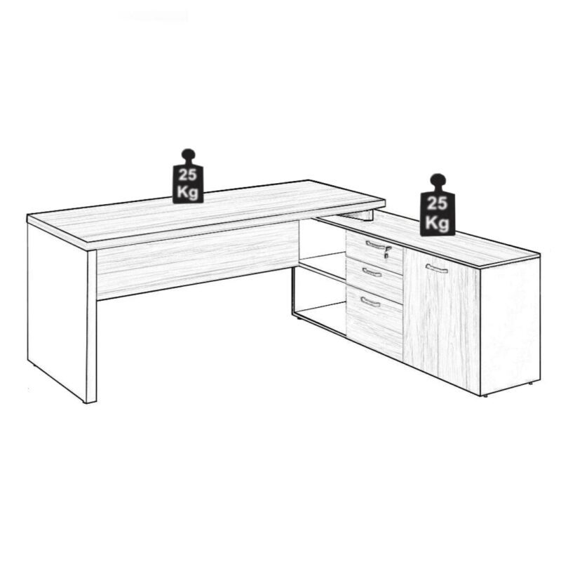 Mesa Escritório Diretorzinha c/ Aparador – Pé de MADEIRA – 1,90×1,60m MARSALA / PRETO – 23487 PREMIUM OFFICE Móveis para Escritório Linha 30 mm 5