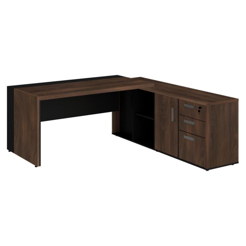 Mesa PRESIDENTE c/ Armário Pedestal – 1,82×1,80m MARSALA / PRETO – 23483 PREMIUM OFFICE Móveis para Escritório Linha 30 mm 2