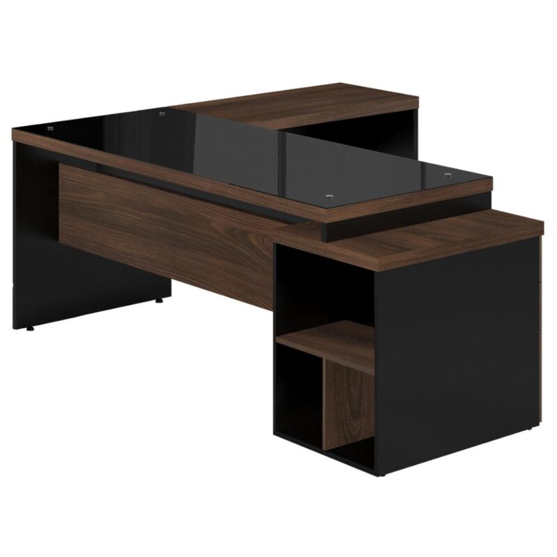 Mesa PEDESTAL VIDRO FUMÊ com MESA AUXILIAR – 1,92×1,60m MARSALA / PRETO – 23486 PREMIUM OFFICE Móveis para Escritório Linha 30 mm 2