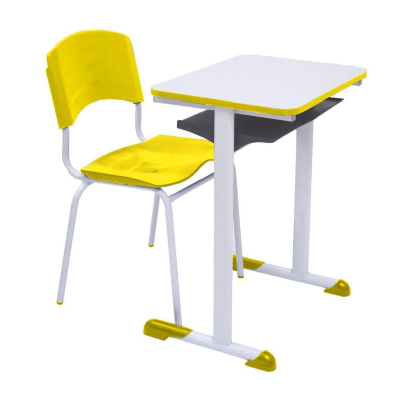 Kit Escolar Individual AMARELO – (Mesa e Cadeira) – ADULTO – MADEIRA – COR AMARELO – 40098 PREMIUM OFFICE Móveis para Escritório Conjunto Escolar 2