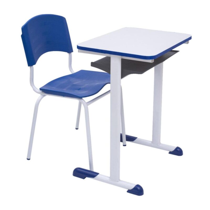 Kit Escolar Individual AZUL – (Mesa e Cadeira) – ADULTO – MADEIRA – COR AZUL – 40095 PREMIUM OFFICE Móveis para Escritório Conjunto Escolar 2