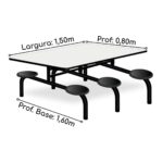 Mesa p/ Refeitório Fixo 06 Lugares MDP BRANCO DE 25 MM 50050 PREMIUM OFFICE Móveis para Escritório Fixo 9