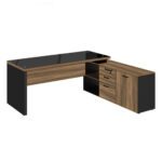 Mesa Diretorzinha c/ vidro c/ Aparador – Pé de MADEIRA – 1,90×1,50m – WORKSTART – NOGAL SEVILHA / PRETO – 21428 PREMIUM OFFICE Móveis para Escritório Linha 40 mm 7