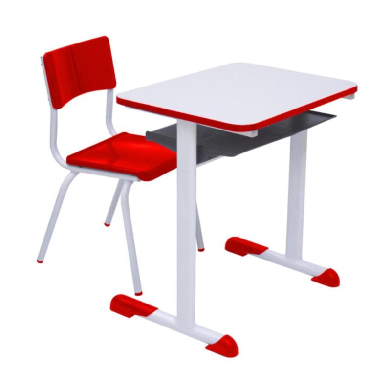 Kit Escolar Individual VERMELHO – (Mesa e Cadeira) – JUVENIL – MADEIRA – COR VERMELHO – 40092 PREMIUM OFFICE Móveis para Escritório Conjunto Escolar 2